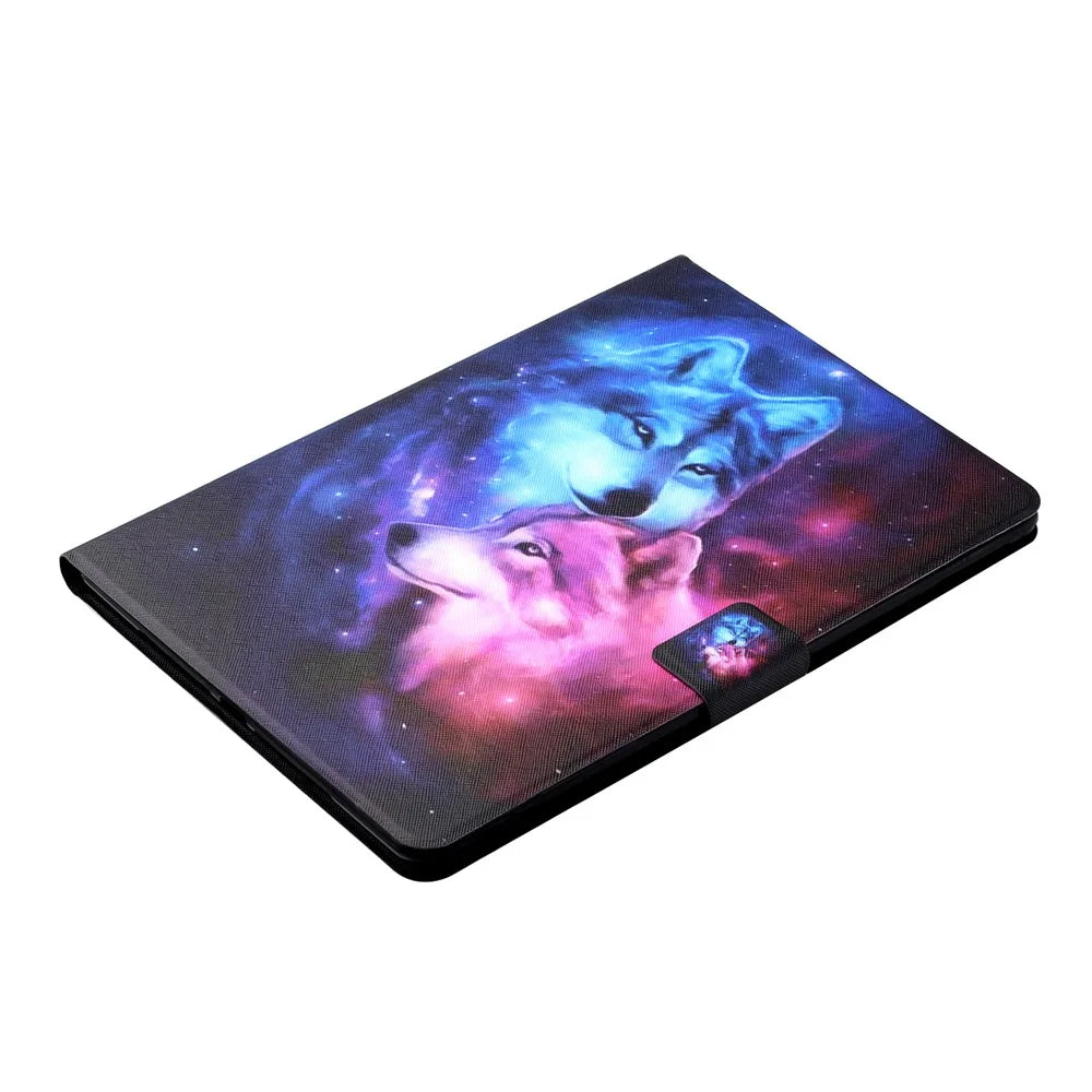 For Samsung Galaxy Tab A9+ Leather Case Card Holder Pattern Smart Tablet Cover - Wolf - 5