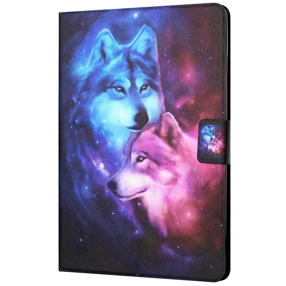 For Samsung Galaxy Tab A9+ Leather Case Card Holder Pattern Smart Tablet Cover - Wolf - 7