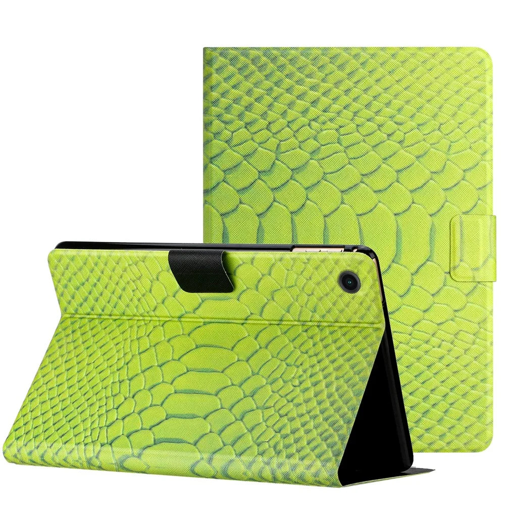 For Samsung Galaxy Tab A9 Pattern Folio Case Smart PU Leather Tablet Cover - Green Crocodile Pattern - 1