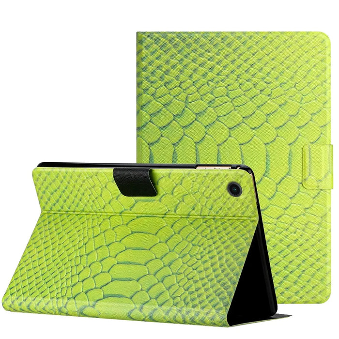 For Samsung Galaxy Tab A9 Pattern Folio Case Smart PU Leather Tablet Cover - Green Crocodile Pattern - 1