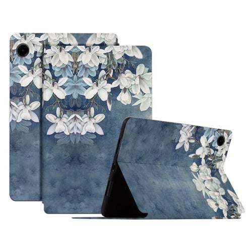 For Samsung Galaxy Tab A9 Folio Stand Cover PU Leather Pattern Printing Tablet Case - Chinese Rose - 1