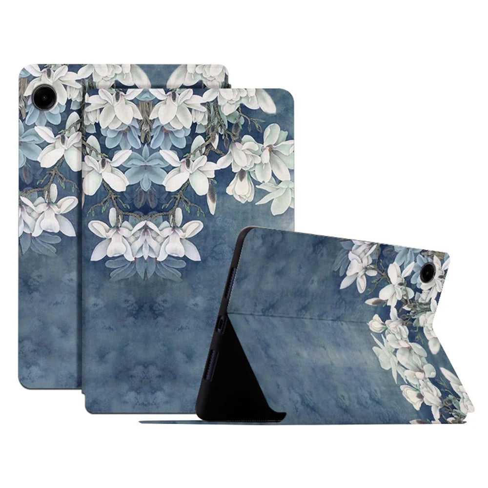For Samsung Galaxy Tab A9 Folio Stand Cover PU Leather Pattern Printing Tablet Case - Chinese Rose - 1