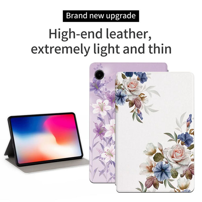 For Samsung Galaxy Tab A9 Folio Stand Cover PU Leather Pattern Printing Tablet Case - Chinese Rose - 2