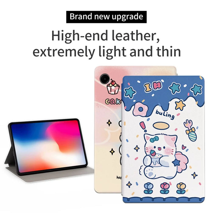 For Samsung Galaxy Tab A9 Smart Cover PU Leather Cartoon Pattern Stand Tablet Case - Angel Kitty - 2