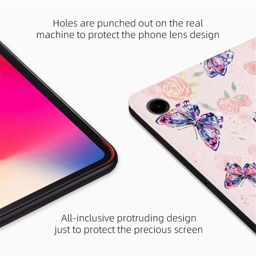 For Samsung Galaxy Tab A9 Stand Cover PU Leather Butterfly Pattern Smart Tablet Shell - Rose Butterfly - 4