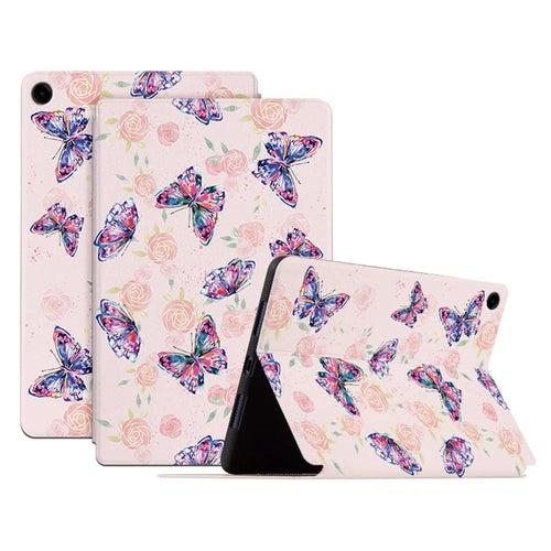 For Samsung Galaxy Tab A9+ Butterfly Pattern Cover PU Leather Smart Folio Tablet Case - Rose Butterfly - 1