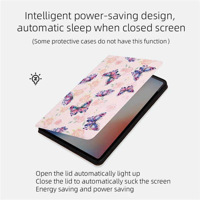 For Samsung Galaxy Tab A9+ Butterfly Pattern Cover PU Leather Smart Folio Tablet Case - Rose Butterfly - 3