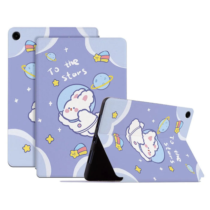 For Samsung Galaxy Tab A9+ Cartoon Pattern Cover PU Leather Smart Tablet Case - Space Rabbit - 1