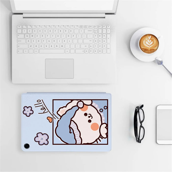 For Samsung Galaxy Tab A9+ Cartoon Pattern Cover PU Leather Smart Tablet Case - Space Rabbit - 6