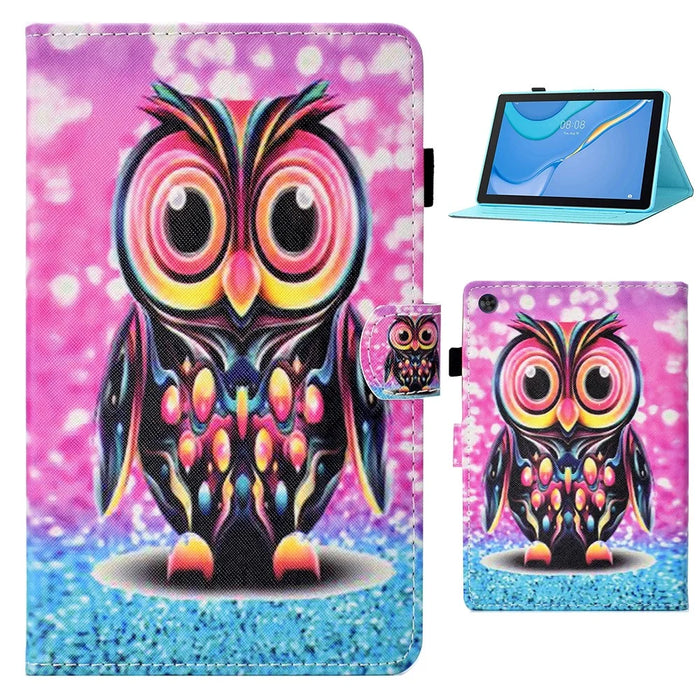 For Samsung Galaxy Tab A9 Case Pattern Printing Stitching Leather Tablet Cover - Owl - 1