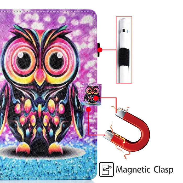 For Samsung Galaxy Tab A9 Case Pattern Printing Stitching Leather Tablet Cover - Owl - 7