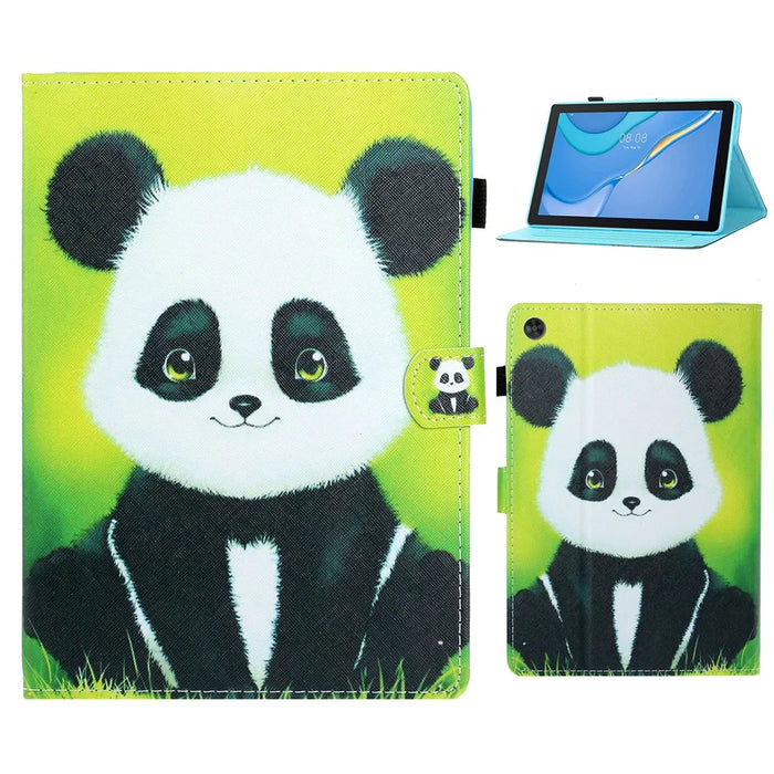 For Samsung Galaxy Tab A9 Case Pattern Stitching PU Leather Card Slots Tablet Cover - Panda - 1