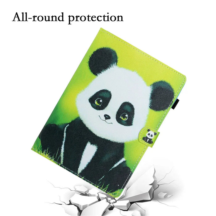 For Samsung Galaxy Tab A9 Case Pattern Stitching PU Leather Card Slots Tablet Cover - Panda - 4