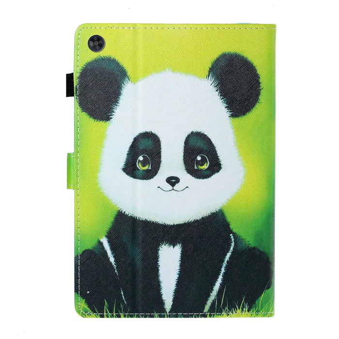 For Samsung Galaxy Tab A9 Case Pattern Stitching PU Leather Card Slots Tablet Cover - Panda - 7