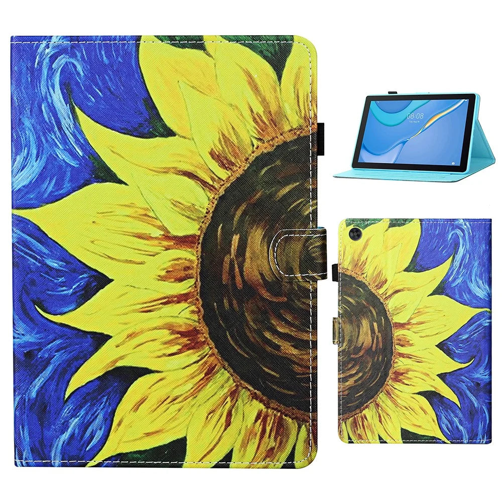 For Samsung Galaxy Tab A9 Case Pattern Printing Tablet Cover with Stand - Sunflower - 1