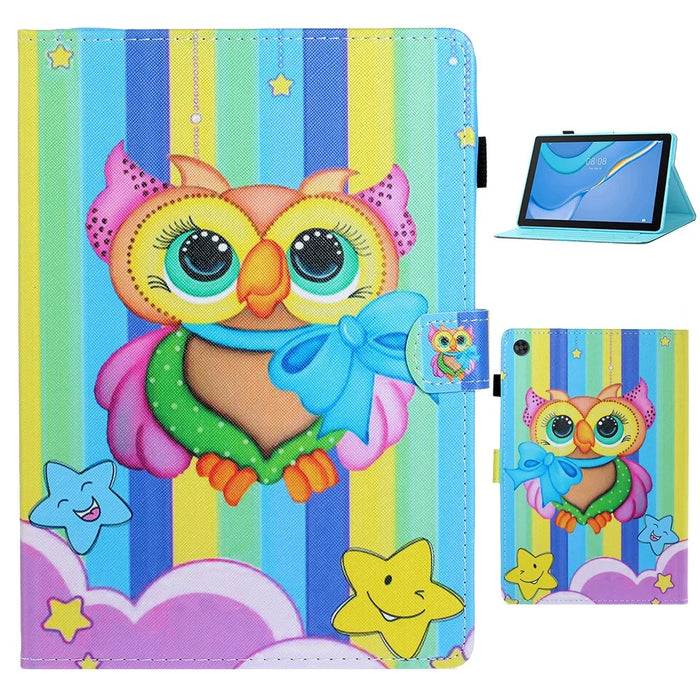 For Samsung Galaxy Tab A9+ Case Card Slots Pattern Printing Leather Tablet Cover - Rainbow Owl - 1