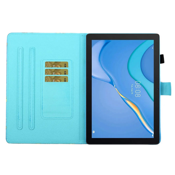 For Samsung Galaxy Tab A9+ Case Card Slots Pattern Printing Leather Tablet Cover - Rainbow Owl - 2
