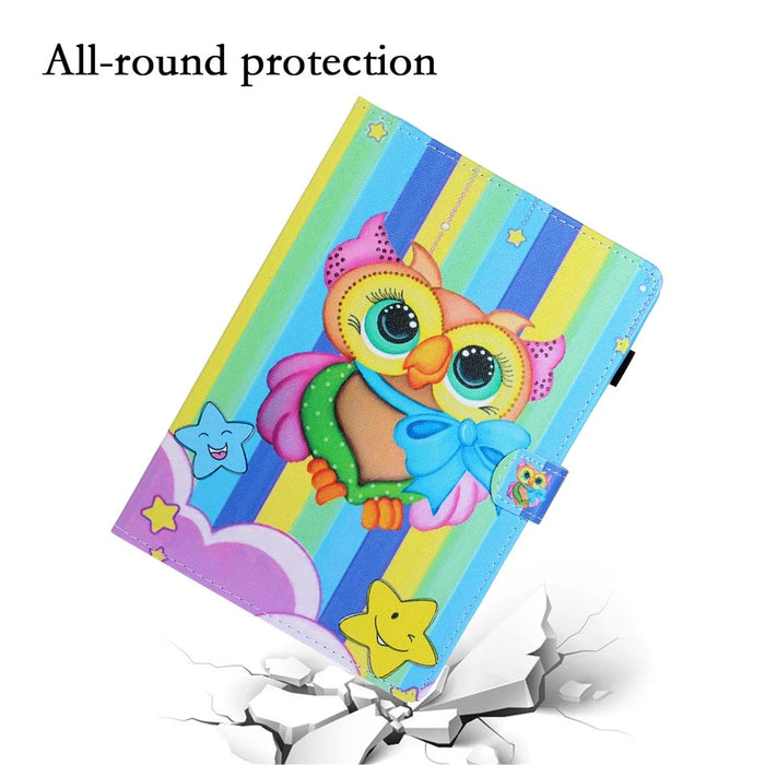 For Samsung Galaxy Tab A9+ Case Card Slots Pattern Printing Leather Tablet Cover - Rainbow Owl - 4