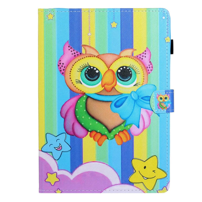 For Samsung Galaxy Tab A9+ Case Card Slots Pattern Printing Leather Tablet Cover - Rainbow Owl - 6