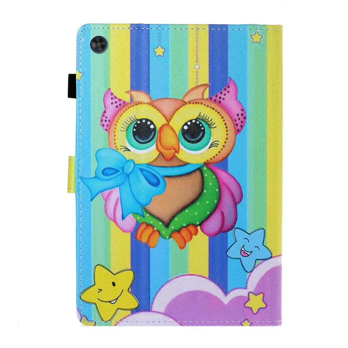 For Samsung Galaxy Tab A9+ Case Card Slots Pattern Printing Leather Tablet Cover - Rainbow Owl - 7