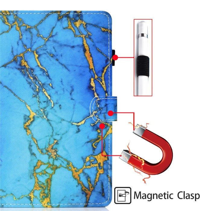For Samsung Galaxy Tab A9+ Case Pattern Printing Tablet Cover with Card Holder - Marble - 6