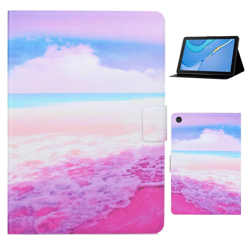For Samsung Galaxy Tab A9+ Case PU Leather Tablet Cover with Card Holder - Pink Sea - 1
