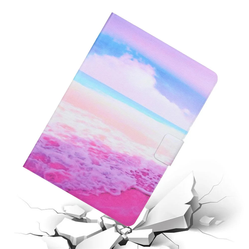 For Samsung Galaxy Tab A9+ Case PU Leather Tablet Cover with Card Holder - Pink Sea - 4