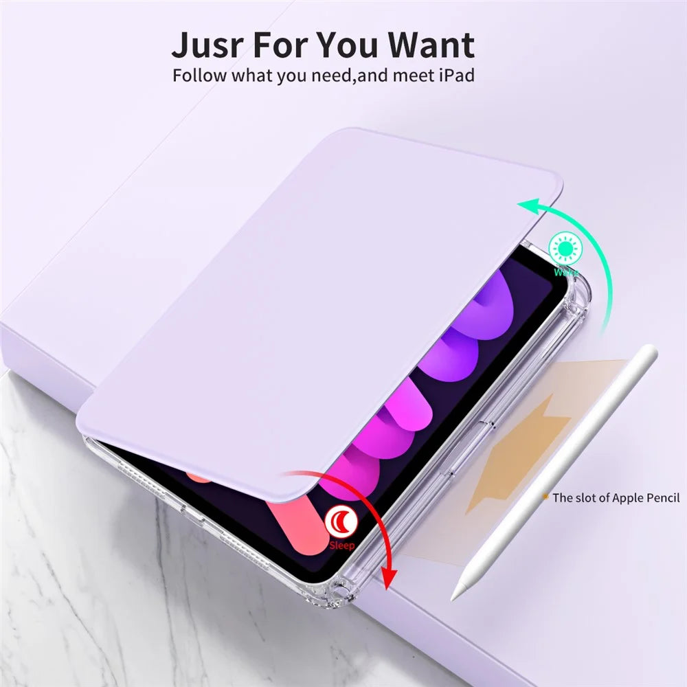 For iPad mini (2024) / mini (2021) Case PU Leather+Acrylic Stand Detachable Tablet Cover - Purple - 2