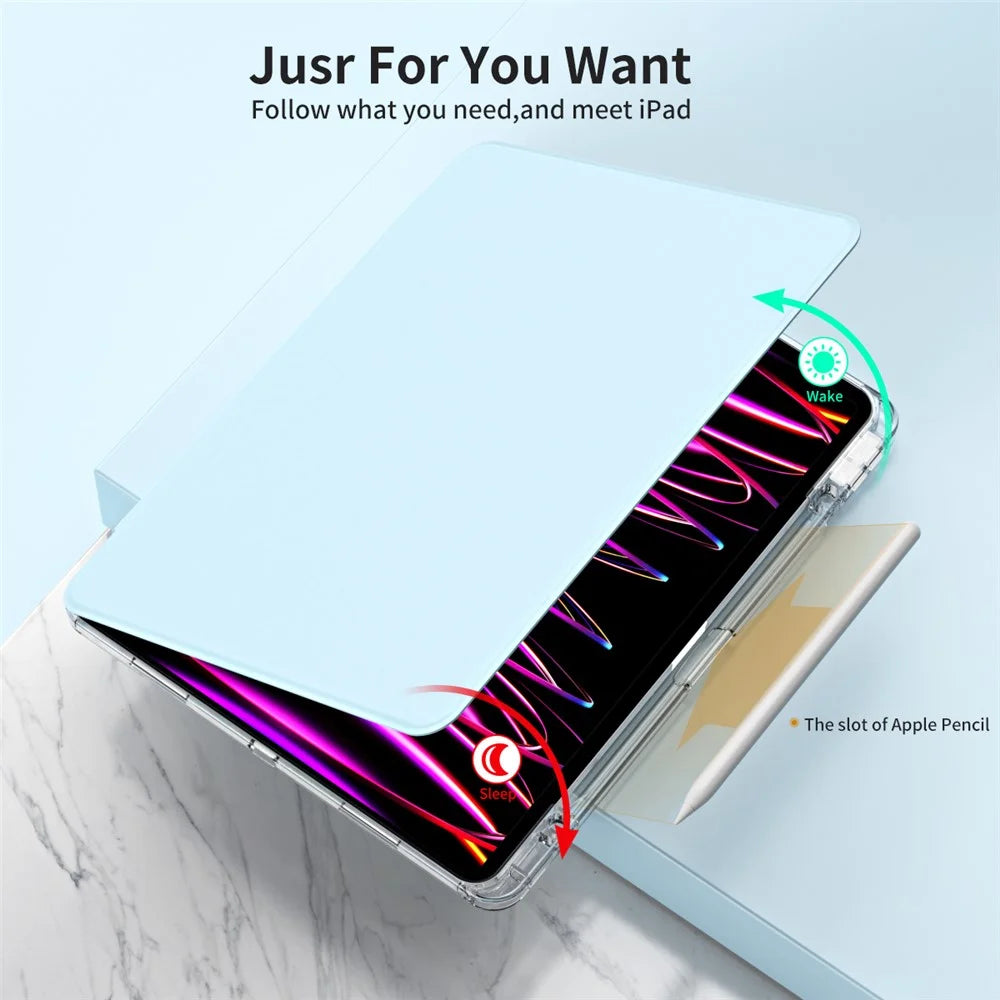 For iPad Pro 12.9 (2022) / (2021) / (2020) / (2018) Case Detachable Stand PU Leather+Acrylic Tablet Cover - Baby Blue - 2