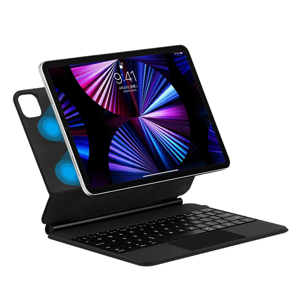 For iPad Pro 11 (2020) / (2021) / (2022) / (2018) / Air (2022) / (2020) Magnetic Floating Bluetooth-compatible Keyboard + Leather Tablet Case - Black - 1