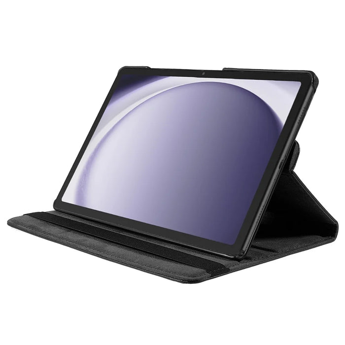 For Samsung Galaxy Tab A9+ Case Litchi Texture PU Leather+PC Flip Cover with 360 Degree Rotating Stand and Elastic Band Closure - Black - 2