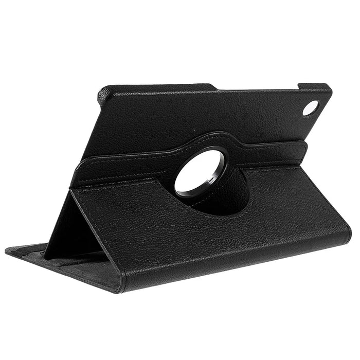 For Samsung Galaxy Tab A9+ Case Litchi Texture PU Leather+PC Flip Cover with 360 Degree Rotating Stand and Elastic Band Closure - Black - 4