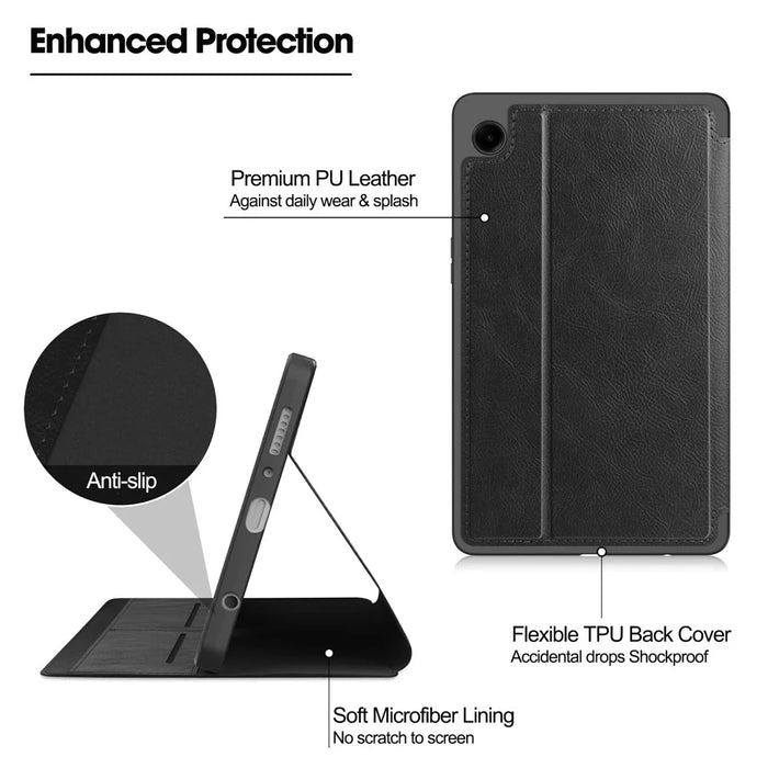 For Samsung Galaxy Tab A9 Case PU Leather Wallet Stand Auto Wake  /  Sleep Tablet Cover - Black - 4