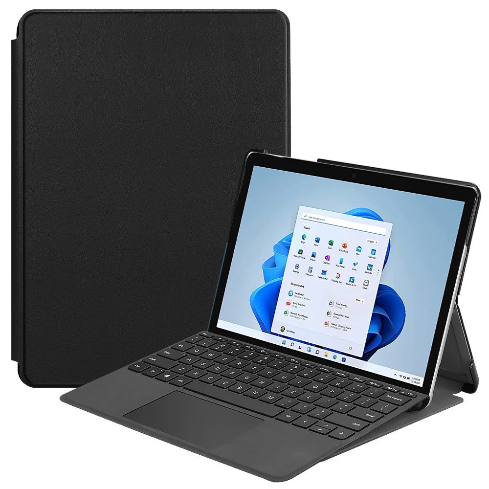 For Microsoft Surface Go 4 Case Foldable PU Leather Stand Full Protection Cover - Black - 1