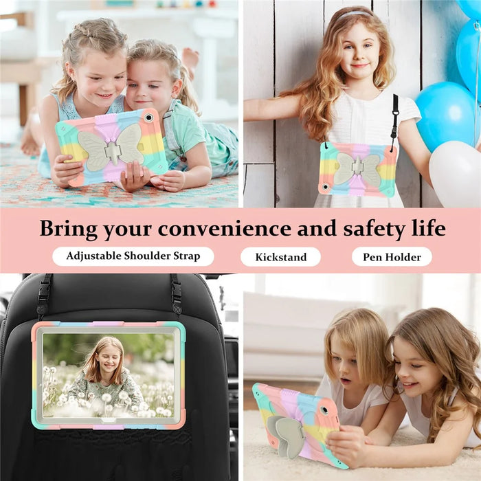 For Samsung Galaxy Tab A9+ Tablet Case Butterfly Shape Silicone + PC Kickstand Phone Cover with Shoulder Strap - 5