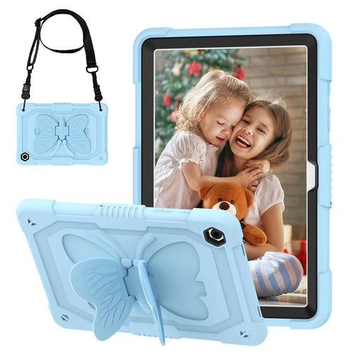 For Samsung Galaxy Tab A9+ Tablet Case Soft Silicone + PC Kickstand Butterfly Shape Cover - Blue - 1