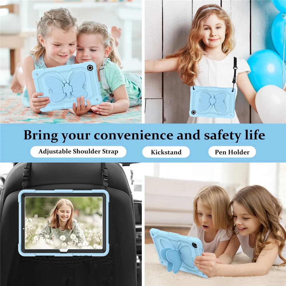 For Samsung Galaxy Tab A9+ Tablet Case Soft Silicone + PC Kickstand Butterfly Shape Cover - Blue - 5