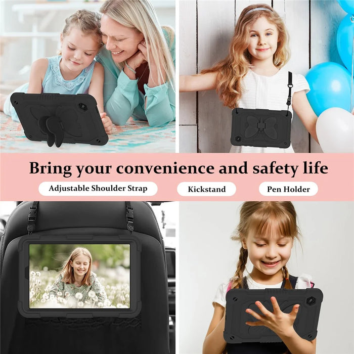 For Samsung Galaxy Tab A9  Tablet Case Butterfly Shape Silicone + PC Protective Cover with Shoulder Strap - Black - 5