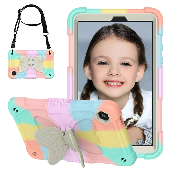 For Samsung Galaxy Tab A9 Tablet Case Silicone + PC Anti-scratch Kickstand Cover with Shoulder Strap - 1