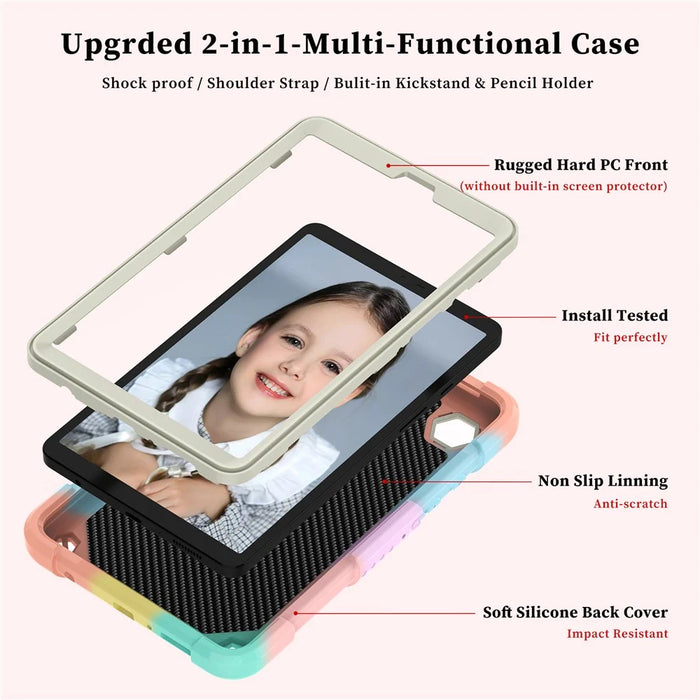 For Samsung Galaxy Tab A9 Tablet Case Silicone + PC Anti-scratch Kickstand Cover with Shoulder Strap - 2