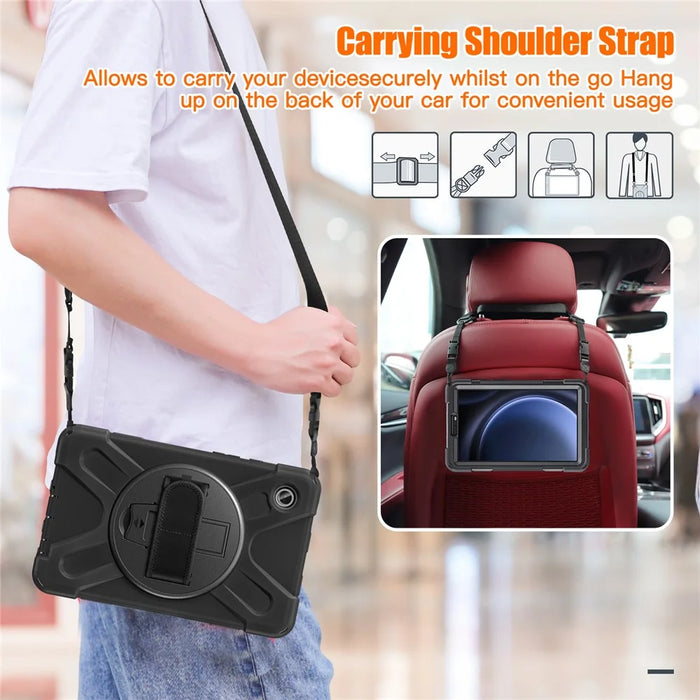 For Samsung Galaxy Tab A9 Tablet Case Kickstand PC+Silicone Cover with Hand Band / Shoulder Strap - Black - 5