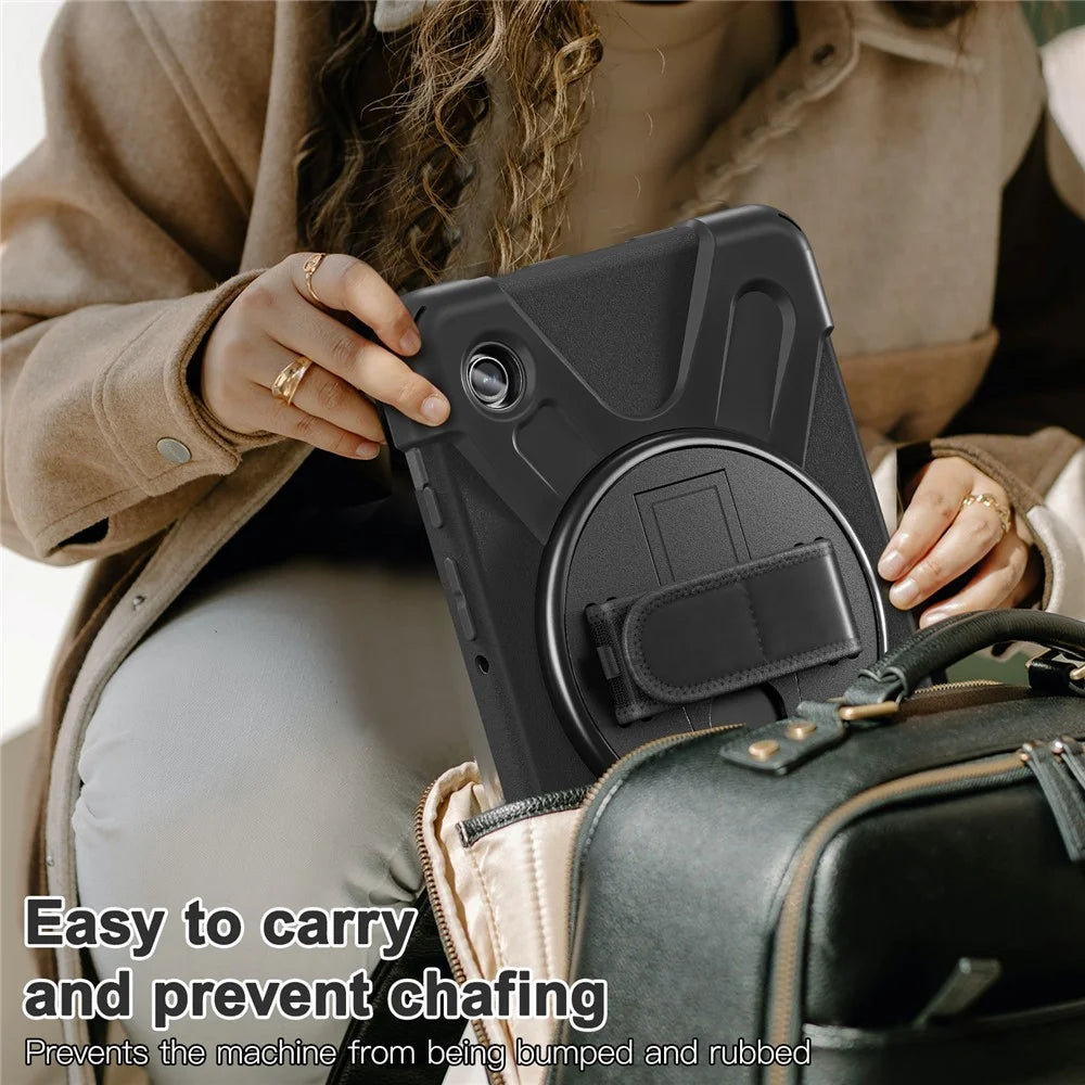 For Samsung Galaxy Tab A9 Case Rotary Kickstand PC+Silicone Hand Strap Tablet Cover - Black - 5