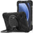 For Samsung Galaxy Tab A9 Case PC+Silicone Hand Grip Rotating Kickstand Tablet Cover - Black+Black - 1