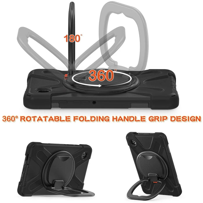 For Samsung Galaxy Tab A9 Case PC+Silicone Hand Grip Rotating Kickstand Tablet Cover - Black+Black - 2