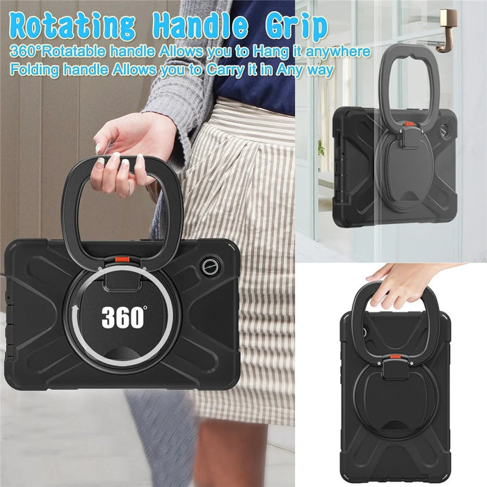 For Samsung Galaxy Tab A9 Case PC+Silicone Hand Grip Rotating Kickstand Tablet Cover - Black+Black - 4