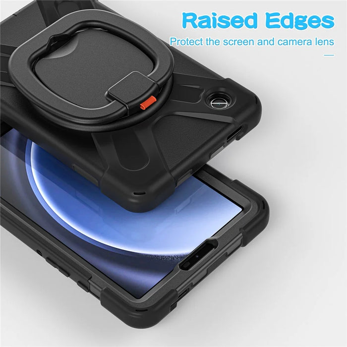 For Samsung Galaxy Tab A9 Case PC+Silicone Hand Grip Rotating Kickstand Tablet Cover - Black+Black - 5