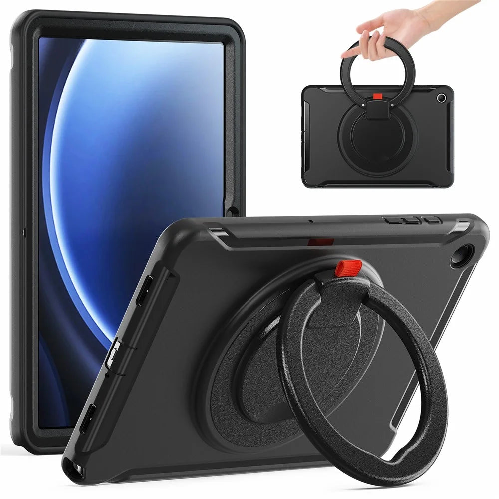 For Samsung Galaxy Tab A9+ Case Rotary Kickstand PC + TPU Tablet Cover - Black - 1