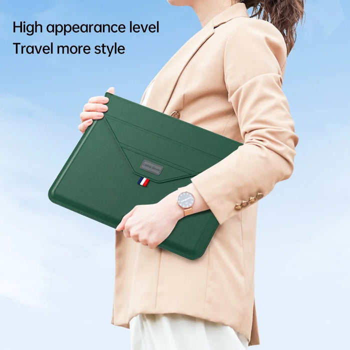 15 Inch Laptop Sleeve Case with Stand Feature PU Leather Storage Bag Slim Envelope - Black - 4