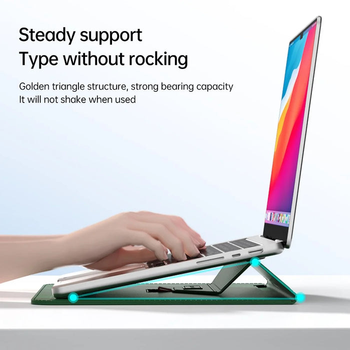15 Inch Laptop Sleeve Case with Stand Feature PU Leather Storage Bag Slim Envelope - Black - 6