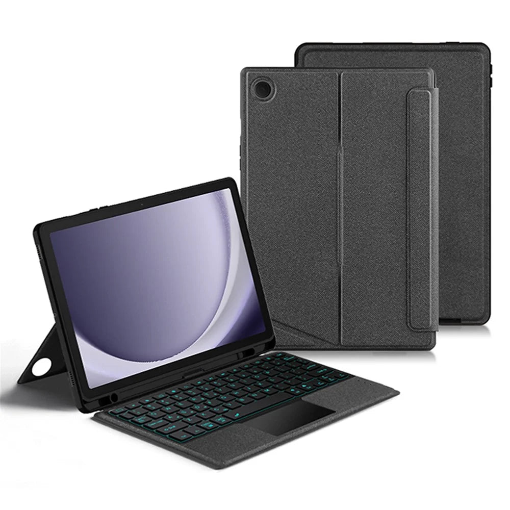 For Samsung Galaxy Tab A9+ Leather Case + Bluetooth-compatible Keyboard with Backlight Trackpad - 1